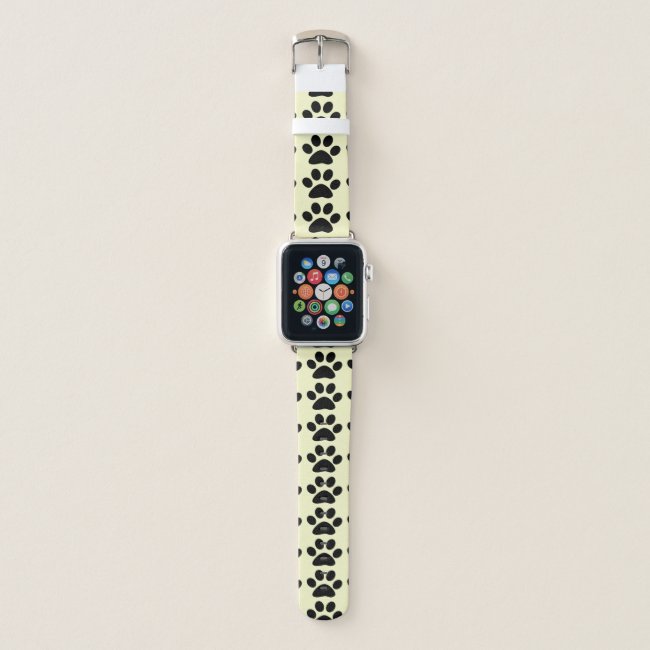 Black Paw Prints Abstract Pattern on Pale Yellow Apple Watch Band