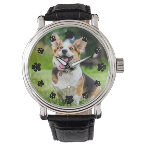 Black Paw Prints Add Your Pet Photo Watch