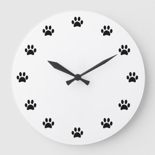 Black Paw Prints as Numbers Large Clock