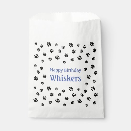 Black Paw Prints Blue Pet Birthday Party Favor Bag