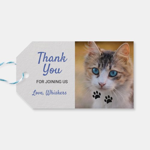 Black Paw Prints Blue Pet Photo Thank You Gift Tags