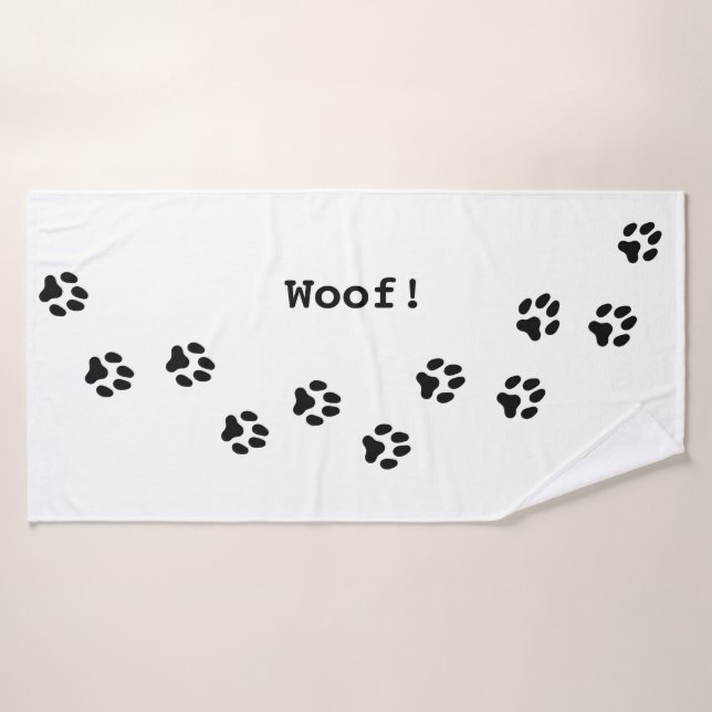 Black Paw Prints Cute Personalized Dog Bath Towel (Bath Towel)