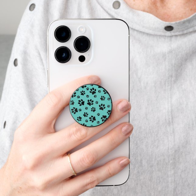 Black Paw Prints Design Smartphone PopSocket (Hand)