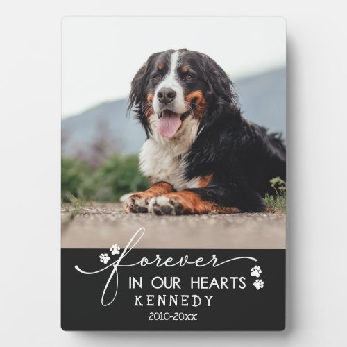 Black Paw Prints Forever In Our Hearts Pet Photo Plaque