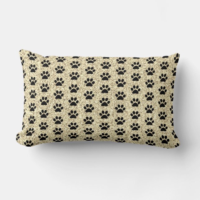 Black Paw Prints Gold Glitter Golden Modern Cute Lumbar Pillow (Front)
