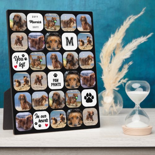 Black Paw Prints In Hearts Collage Dog Memorial Plaque