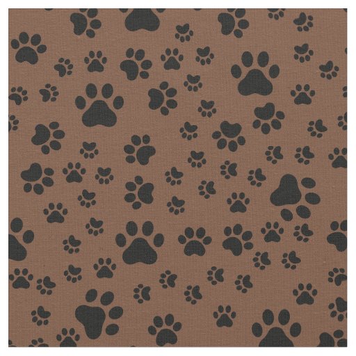 Black Paw Prints on Brown Fabric