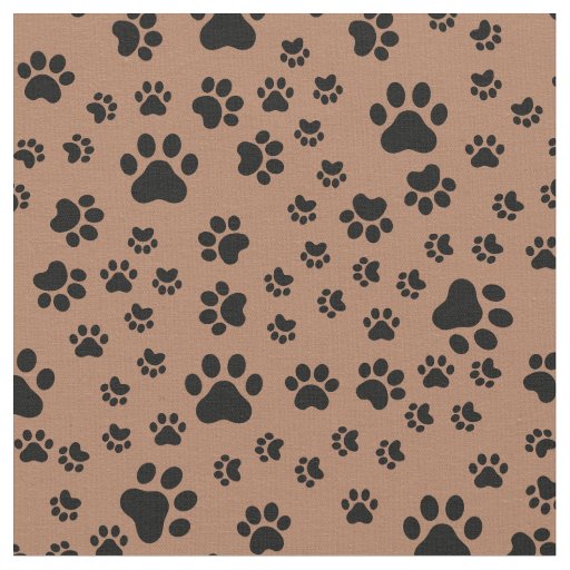 Black Paw Prints on Brown Fabric