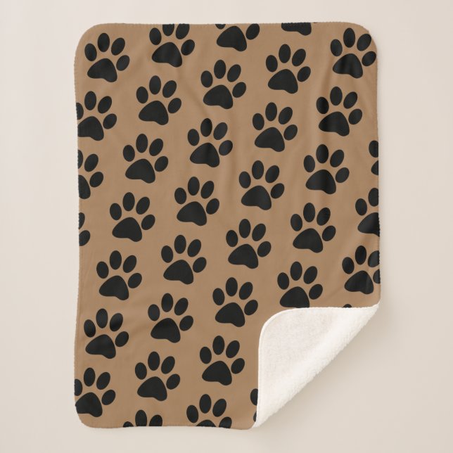black paw prints on brown sherpa blanket (Front)