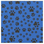 Black Paw Prints on Cobalt Blue Fabric