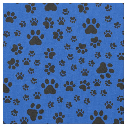 Black Paw Prints on Cobalt Blue Fabric
