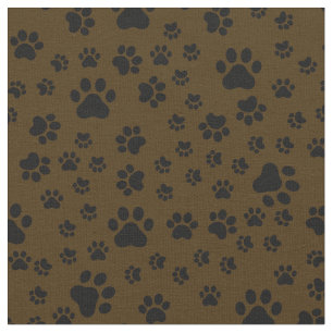 Black Paw Prints on Dark Brown Fabric