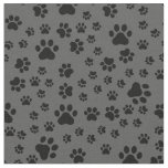 Black Paw Prints on Dark Gray  Fabric