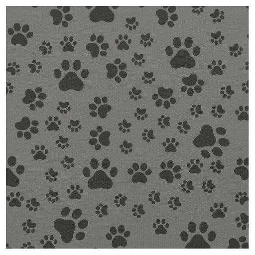 Black Paw Prints on Dark Gray  Fabric