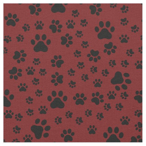 Black Paw Prints on Dark Red Fabric