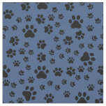 Black Paw Prints on Gray-Blue  Fabric