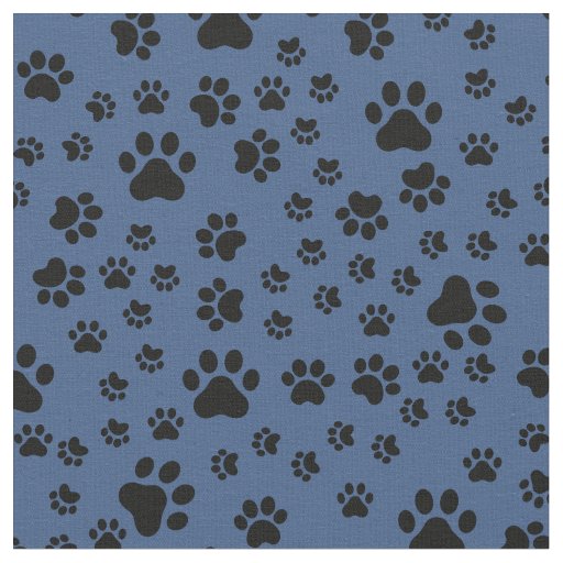Black Paw Prints on Gray-Blue  Fabric