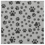 Black Paw Prints on Gray  Fabric