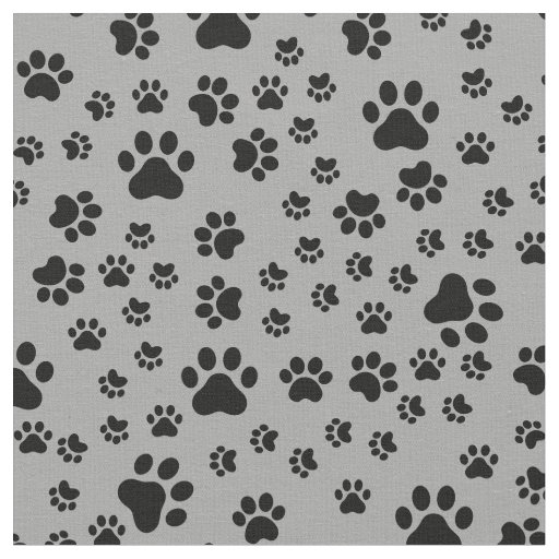 Black Paw Prints on Gray  Fabric