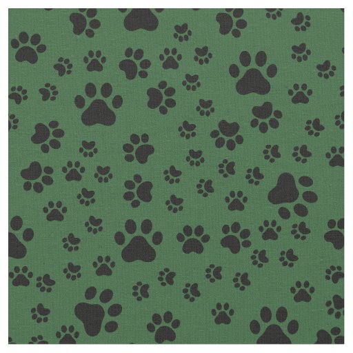 Black Paw Prints on Green Fabric