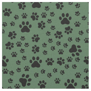 Black Paw Prints on Hunter Green Fabric