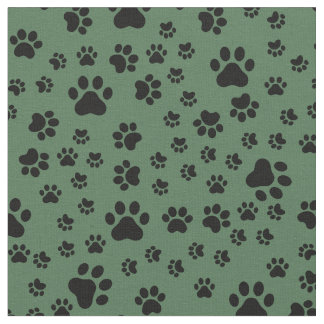 Black Paw Prints on Hunter Green Fabric