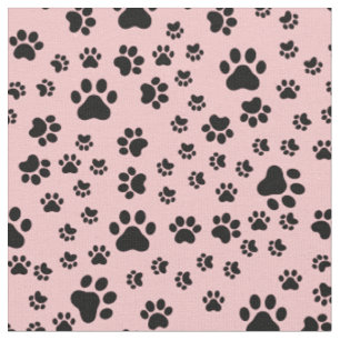 Black Paw Prints on Lemonade Pink Fabric