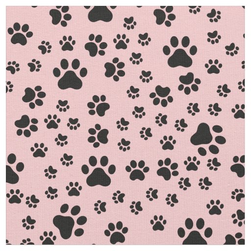 Black Paw Prints on Lemonade Pink Fabric