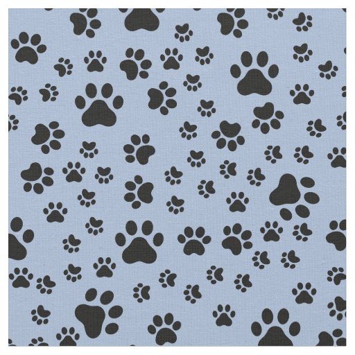 Black Paw Prints on Light Blue  Fabric