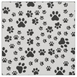 Black Paw Prints on Light Gray Fabric