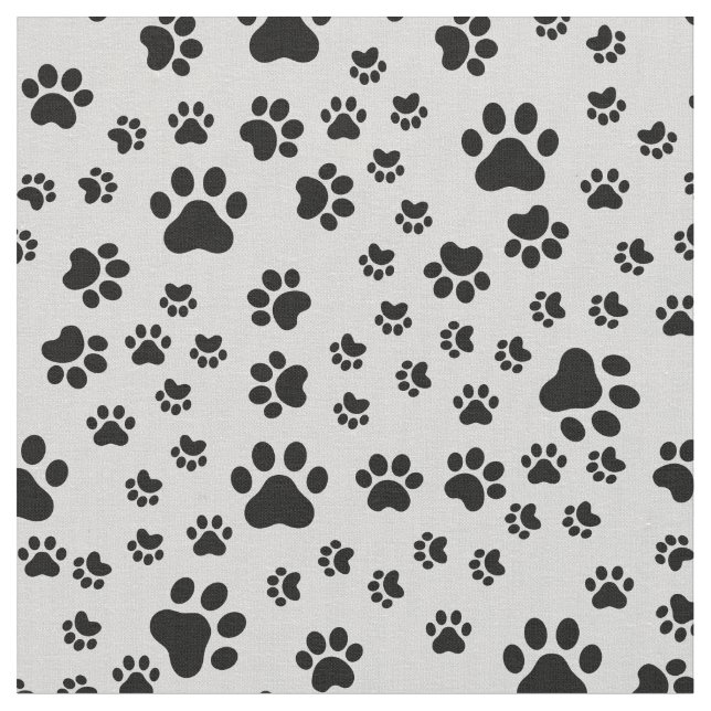 Black Paw Prints on Light Gray Fabric (Close Up)