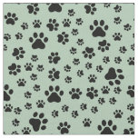 Black Paw Prints on Light Green Fabric