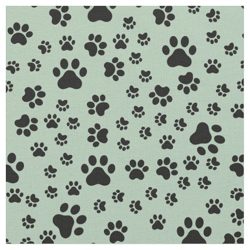 Black Paw Prints on Light Green Fabric