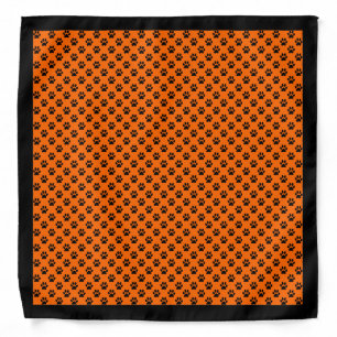 Black Paw Prints on Orange, Black Border Bandana