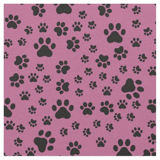 Black Paw Prints on Pink Fabric