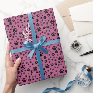 Black Paw Prints on Pink Wrapping Paper