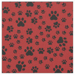 Black Paw Prints on Red Fabric