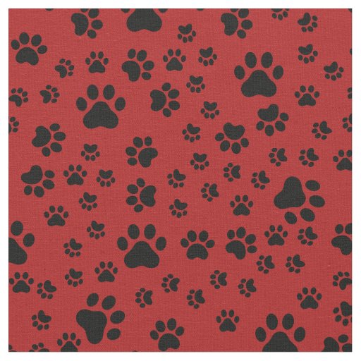 Black Paw Prints on Red Fabric
