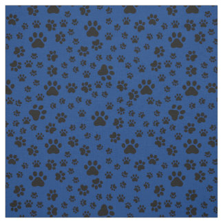 Black Paw Prints on Royal Blue Fabric