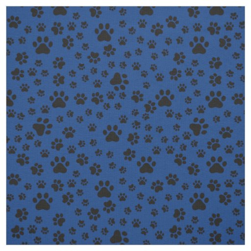Black Paw Prints on Royal Blue Fabric