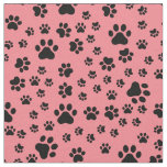 Black Paw Prints on Strawberry Pink Fabric