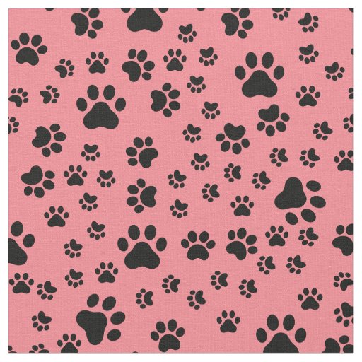 Black Paw Prints on Strawberry Pink Fabric