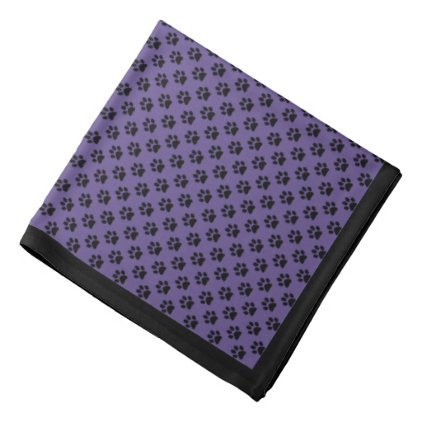 Black Paw Prints on Ultra Violet, Black Border Bandana