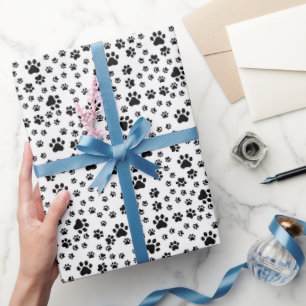 Black Paw Prints on White Wrapping Paper
