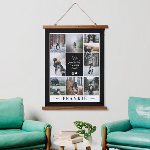 Black Paw Prints Our Hearts Pet Memorial Collage Hanging Tapestry