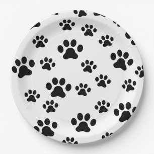 Black paw prints paper plates