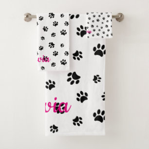 Black Paw Prints Pattern Bath Towel Set