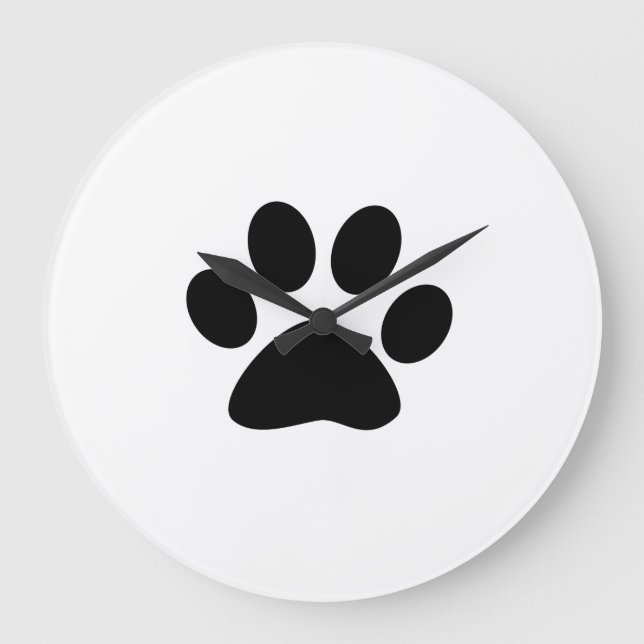 Black Paw Prints Pattern Cute Gifts White Cool Large Clock (Front)
