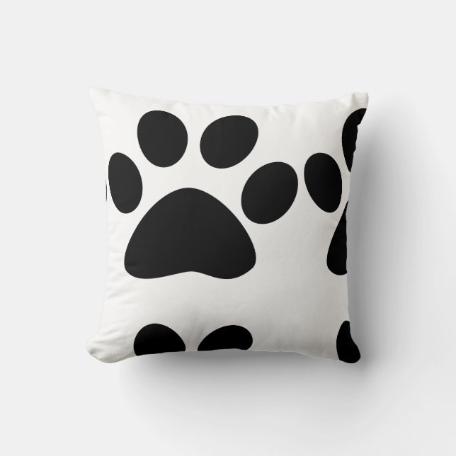 Black Paw Prints Pattern Cute Gifts White Cool Throw Pillow (Front)