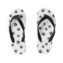 Black Paw Prints Pattern Kid's Flip Flops Black Paw Prints Pattern Kid's Flip Flops